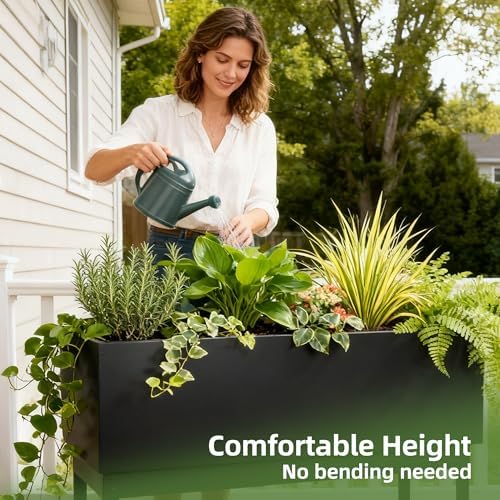 Worth Set of 2 Raised Metal Planter Box with Legs, Large & Small Matte Black Galvanized Steel Elevated Garden Beds with Drainage Hole & Plug for Vegetables, Flowers & Herbs, Indoor & Outdoor Use - Image 7