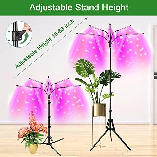 Garpsen Grow Light, 5 Head Plant Light with Tripod, 15-63"Height Adjustable - Image 5
