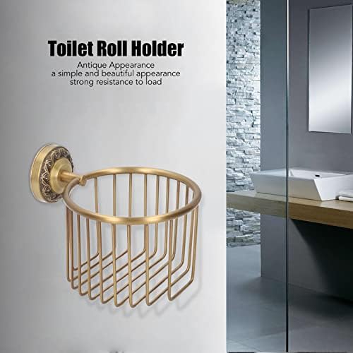 Vintage Toilet Paper Basket, Antique Brass Wall Mounted Tissue Paper Holder with Stable Metal Stand, Bathroom Decor, for Plant, Flowerpot and Roll - Image 6