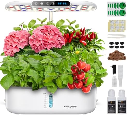 Ahopegarden Hydroponics Growing System with 12 Pods, Indoor Garden Kit with LED Grow Light & LCD Temp Humidity Display, Smart Quiet Pump Planter for Herbs, Lettuce, Vegetables, Kitchen Garden Use by Ahopegarden