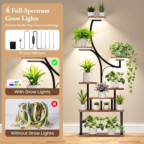 softeen Plant Stand Indoor with 4 Grow Lights & 3 Colors, 8 Tiered Corner Plant Shelf, 63" Tall Plant Stands for Indoor Plants Multiple, Metal Flower Display Shelves Holder for Home(Dark) - Image 3