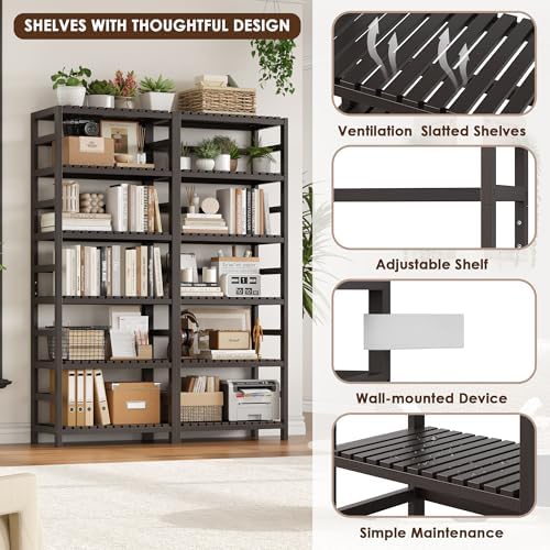 FOTOSOK 6-Tier Bamboo Shelf with Adjustable Shelves, Bamboo Kitchen Cabinet - Image 6