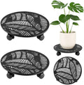 Planterhoma 2 Packs 10 Inch Rolling Plant Stand with Wheels Metal Plant Caddy with Wheels Heavy Duty Plant Rollers with Metal Wheels Round Wrought Iron Plant Stand with Tropical Leaf by Planterhoma
