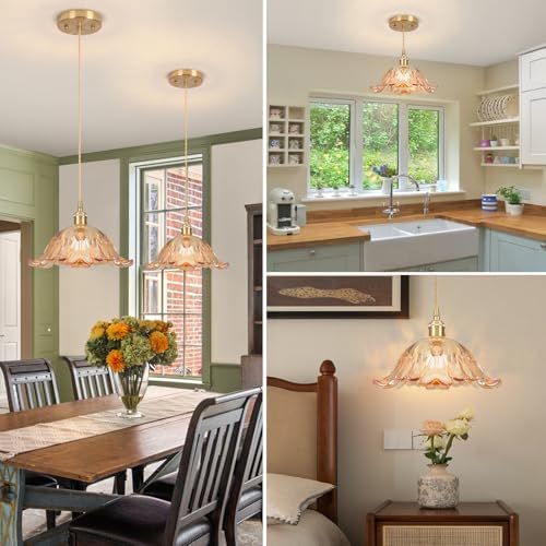 Battery Operated Pendant Light,Amber Chandelier RGB Light Bulb 2500mAh 11in Vintage Light Fixtures with Remote Control Wireless Adjustable Rechargeable Chandelier for Kitchen Island Hallway 1Light - Image 6