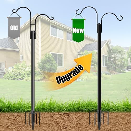 XDW-GIFTS Double Shepherds Hooks for Outdoor, 2-Pack Heavy Duty Garden Pole for Hanging Bird Feeder, Plant Baskets, Solar Light Lanterns, Garden Plant Hanger Stands with 5 Base Prongs - Image 2