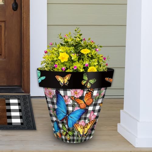 Briarwood Lane Spring Planter 14" x 15" x 15" Checkered Butterflies Large for Spring Planter - Image 2