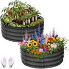 Garvee Galvanized Raised Garden Bed, 2Pcs Raised Garden Beds Outdoor, Round Planter Raised Beds with Gloves and Rubber Edge Trim for Vegetables, Flowers and Herbs, 3x3x1 FT, Dark Grey by Garvee