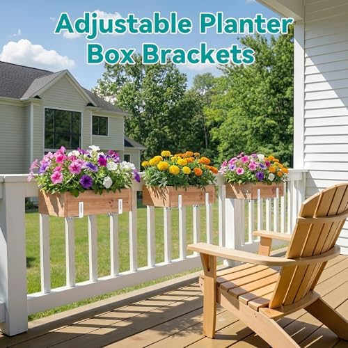 Adjustable Planter Box Brackets,Enhanced Bottom Support,Universal Outdoor Hanging Brackets,Flower Box Brackets for Fence Railings, Windowsill, Patio, Garden,Balcony. (6, White) - Image 2