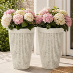 2-Pack 20" Vintage Ivory Resin Tall Planters with Fluted Texture - Image 5