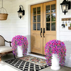 Artificial Hanging Flowers for Outdoors, 6 PCS 414 Blooms Ultra Full Morning Glory Vines, UV Resistant Faux Silk Hanging Plants for Porch Window Box Patio Garden Decor, Fuchsia & Light Purple - Image 6