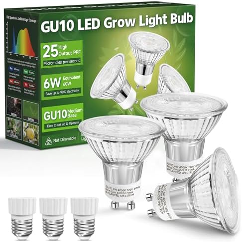 GU10 Grow Light Bulb:6W LED Natural White 4000K 3 Pack by FUJIECO