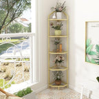 5-Tier Corner Shelf Stand, Gold Corner Bookshelf, Bathroom Storage Rack Shelf, Plant Rack, Tempered Glass, Steel Frame, Modern Style for Living Room, Bathroom, Kitchen, Metallic Gold - Image 5
