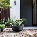 Kante Small Round Pedestal Black Concrete Planter 13.8" Dia, Outdoor - Image 6