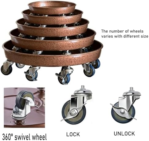 SIAMO 18" Heavy Duty Plant Caddy (470lbs Capacity)-Lockable Non-Scratch Swivel Casters Rolling Plant Stand Dolly Saucer for Large Ceramic Planters Concrete Pots& Heavy Trees Copper,1-Pack - Image 5