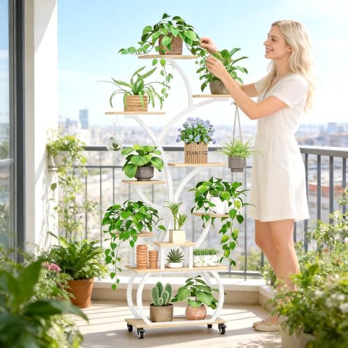 VINGLI 61" Plant Stand Indoor with Growing Lights, White and Oak - Image 2