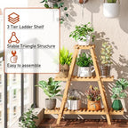 GHWIE Plant Stand Indoor Plant Shelf Outdoor bamboo Plant Rack, 3 Tiers Ladder Plant Holder Flower Stand for Living Room Balcony Garden Patio,Living Room Boho Home Decor for Gardening Gifts (Natural) - Image 6