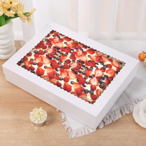 12pcs 19x14x4 inch Cake Boxes with Window，White Rectangle Sheet Large Bakery Boxes for Pastry Dessert Cake, Cupcakes Donuts Cookies Pie Treat Packaging - Image 6