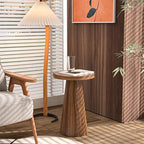 Small Round Pedestal Side Table, Wooden End Table for Living Room, Fluted Drink Table for Small Space, Modern Plant Stand Accent Table for Sofa Couch, 13.6 inch (Walnut) - Image 3