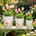 3-Piece Floral Metal Planter Bucket Set - Rustic Lavender Decorative Flower Pots for Succulents, Herbs & Indoor/Outdoor Garden, Flower Arranging, Wedding Party Home Decor Accents by Unknown