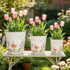 3-Piece Floral Metal Planter Bucket Set - Rustic Lavender Decorative Flower Pots for Succulents, Herbs & Indoor/Outdoor Garden, Flower Arranging, Wedding Party Home Decor Accents by Unknown