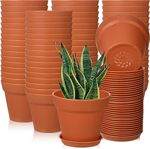 Mumufy Terracotta 54 Pack 4 Inch Plant Pots Bulk Plastic with Drainage, by Mumufy