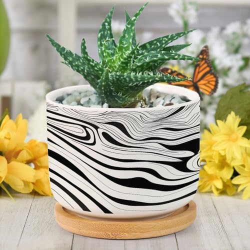 African Zebra Strip Print Ceramic Planter Black White Animal Strip Pots for Plants with Drainage Holes and Saucers Pot for Pots Outdoor Indoor Plants - Image 6