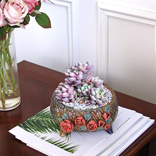 6.3 Inch Succulent Pot Handmade Flower Design Round Ceramic Antique Plant Pot Cactus Pot Planter with Drainge and Mesh Pad (Dark Red) - Image 6