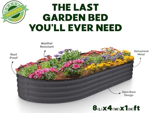 Plant & Plot Galvanized Raised Garden Beds Outdoor // 8×4×1 ft Planter Raised Beds for Gardening, Vegetables, Flowers // Large Metal Garden Box // Patented Tool-Free Design (Gray) - Image 5