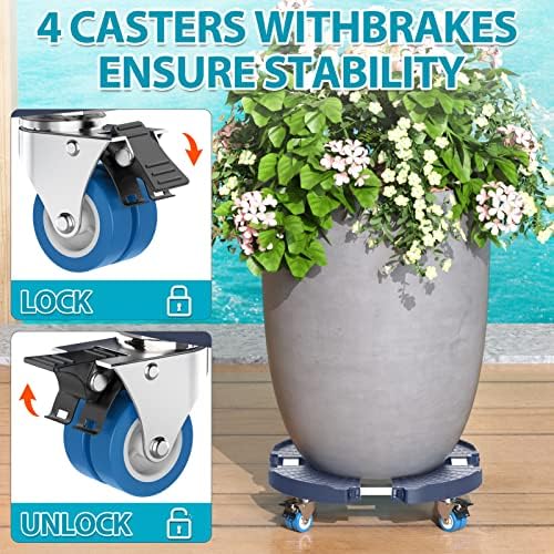VANCASTLE Plant Caddy with Lockable Wheels 15-22'' Adjustable Plant Stand - Image 3