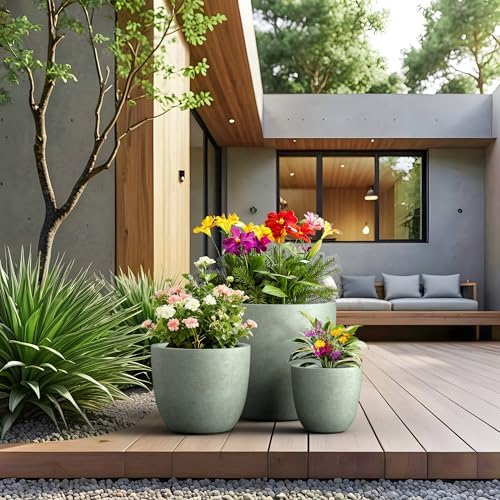 Kante Set of 3 Mint Green Concrete Bowl Round Planters for Modern Home - Image 3