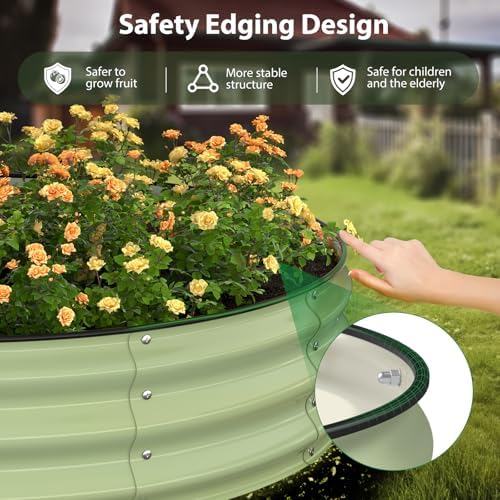 Winpull Raised Garden Bed Kit, 4x4x1 ft Round Galvanized Planter Box Outdoor with Safety Edging, Large Metal Raised Beds for Gardening Vegetables Flower Fruits (Avocado Green) - Image 2