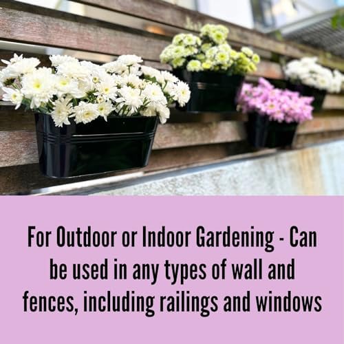 LaLaGreen Outdoor Plants Rail Planter (11.2 Inch, 10 Pack) Black Metal Iron Hanging Flower Pots Deck Railings Fence Buckets Modern Boho Style Wall Mount Window Box Plant Holder Hooks Porch Home Decor - Image 6