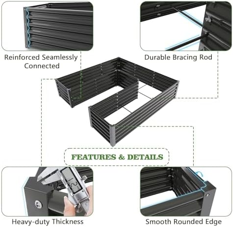 Anleolife 2-Bed 74x74x18in U-Shaped Raised Garden Beds, Quartz Grey - Image 2