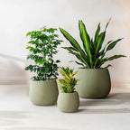 FAB HAB Beryl Handmade Round Metal Planters in Verde/Sage Green – Set of 3 (8", 15", 19”), Indoor/Outdoor, Lightweight with Drainage Holes by FabHabitat