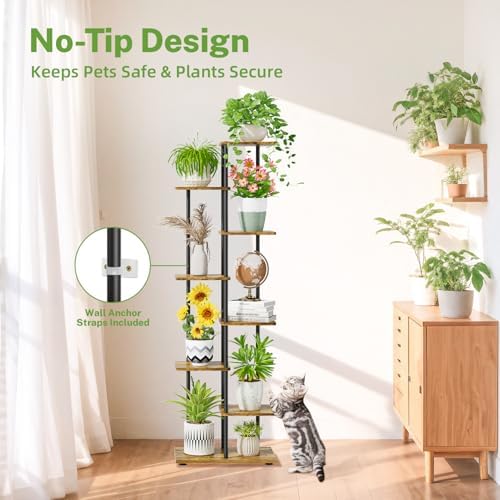 iDavosic.ly Plant Stand Indoor, 58 In Tall 7 Tier Corner Shelf, Black Brown - Image 5