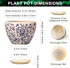 Ceramic Pots for Plants - 8 Inch Plant Pot with Drainage Hole and Saucer, Modern Flower Pots for Indoor Outdoor Plants, Round Decorative Planter, Bedroom Decor, Plant Lover Gift, Retro Blue - Image 2