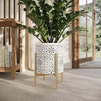 EverNest Tristan White with Black Boho Pattern Plant Pot with Loki Stand, SelectBase Indoor Planter, Neutral Home Decor, Minimalist Artistic Boho Plant Pot (Medium, Gold) - Image 5