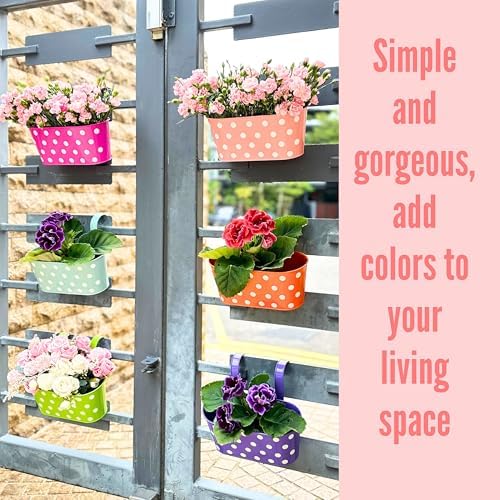 LaLaGreen Large Rail Planter (11.8 in, 6 Pack) Polka Dot Metal Balcony Pots - Image 6