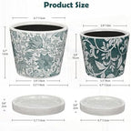 Set of 2 Ceramic Blue and White Plant Pots with Drainage Hole and Saucers, Vintage Farmhouse Accent Planters for Indoor Plants, Round Flower Pots Rustic Succulent Pot Terracotta Tubs 5.7/4.7 Inch - Image 3