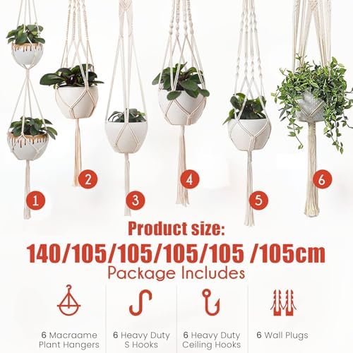 Rope Plant Hanger 6 Pieces Boho Macrame Planter Holder - Image 5