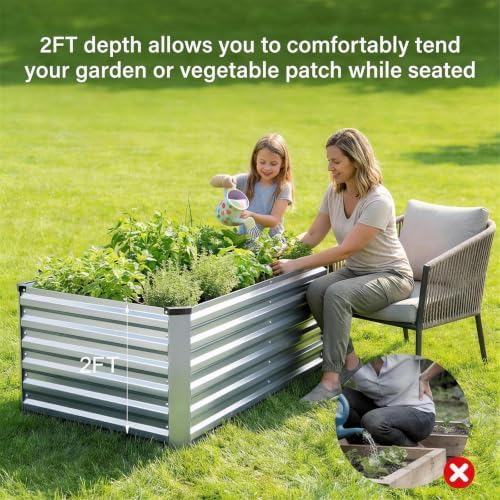 6x3x2FT Galvanized Raised Garden Bed Outdoor, Silver - Image 4