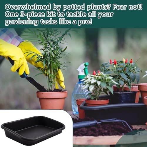 Vesici 3 Pcs Garden Tidy Trays Potting Tray for Seeding Growing, Black - Image 6