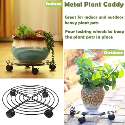 8 Packs Large Metal Plant Caddy with Wheels 13" and 11.8" Heavy-Duty Wrought Iron Rolling Plant Stands with Casters Plant Dolly Plant Roller Base Indoor and Outdoor Plant Pot Movers Planter Rollers - Image 5