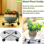 8 Packs Large Metal Plant Caddy with Wheels 13" and 11.8" Heavy-Duty Wrought Iron Rolling Plant Stands with Casters Plant Dolly Plant Roller Base Indoor and Outdoor Plant Pot Movers Planter Rollers - Image 5