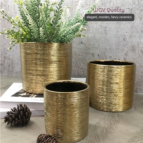WGVI Gold Etched Ceramic Cylinder Vase Width 3.75" Height 4", Flower Arrangements, Candle Holder, Terrarium Planter Pot, Storage Container Organizer, Pen Brush Holder, Scratched Texture, 6 Pcs - Image 6
