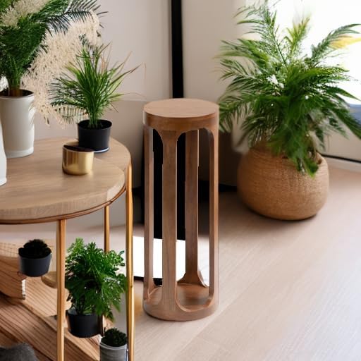 Kate and Laurel Dahl Wooden Round Drink Table; 8 x 23; Walnut Brown; Mid-Century Modern Circle Wood Accent Pedestal Table for Living Room Plant Stand or Small Bedroom Nightstand - Image 5