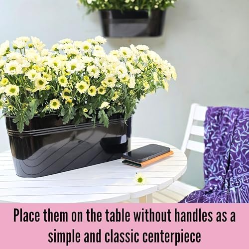 LaLaGreen Large Rail Planter (17 in, 4 Pack) Black Metal Balcony Fence Pots - Image 6
