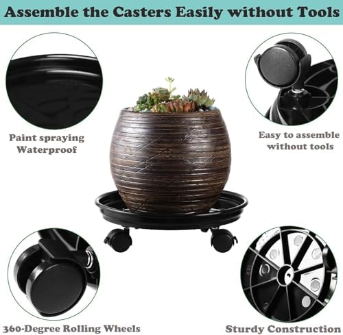 7 Packs Plant Caddy with Wheels 11.8" Plastic Rolling Plant Stands Heavy-duty Plant Dolly with Casters Indoor Outdoor Wheeled Plant Roller Base Large SaucerTray Mover - Image 2