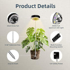 Height Adjustable Grow Light for Indoor Potted Plants, Full Spectrum Plant Light with Fan, Metal Pole Stake Growing Lamp, CRI 90+, 2/4/8/12H Timer, Ideal for Tall Plants & Succulents 1 Pack - Image 2