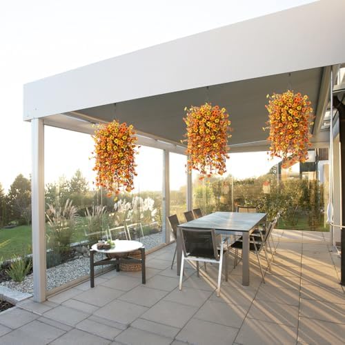 Fake Mums Fall Artificial Hanging Flowers Basket for Outdoor Decoration - Image 5